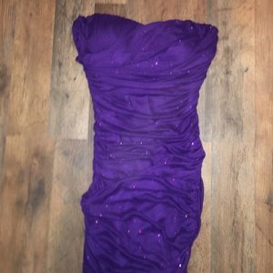Short  strapless purple sparkly party dress